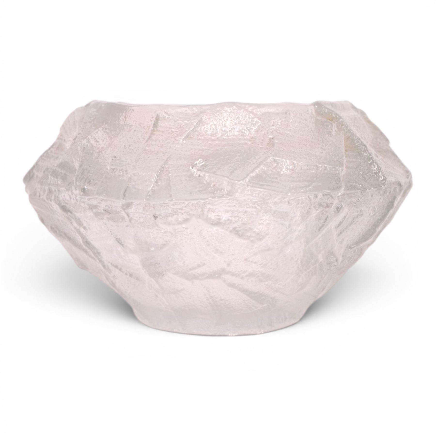 Glasbruk bowl by Gote Augustsen for Ruda, of textured dimond form, H12cm