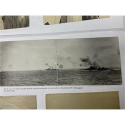 WW2 Royal Naval group of eight medals comprising OBE, hallmarked silver Distinguished Service Cross inscribed verso Lieut. J.R. McCluskie RNVR 1945, 1939-1945 Star, Atlantic Star, Africa Star, 1939-1945 War Medal, Defence Medal and Royal Naval Patrol Service Medal inscribed Lieutenant J.R. McCluskie Royal Naval Patrol Service; with seven original photographs of a sea battle 27th November 1940 against the Italian Fleet and another photographic postcard of Sir Stafford Cripps arriving on board one of the vessels.