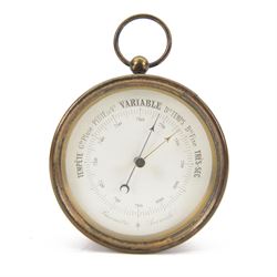 French- late 19th century desktop aneroid barometer in a circular gilt metal case with car...