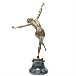 After Colinet - art deco style bronze of a juggler, on circular marble base, H43cm