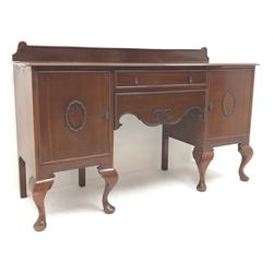 George III style mahogany kneehole sideboard, two drawers and two cupboards, cabriole legs, W183cm, H113cm, D61cm