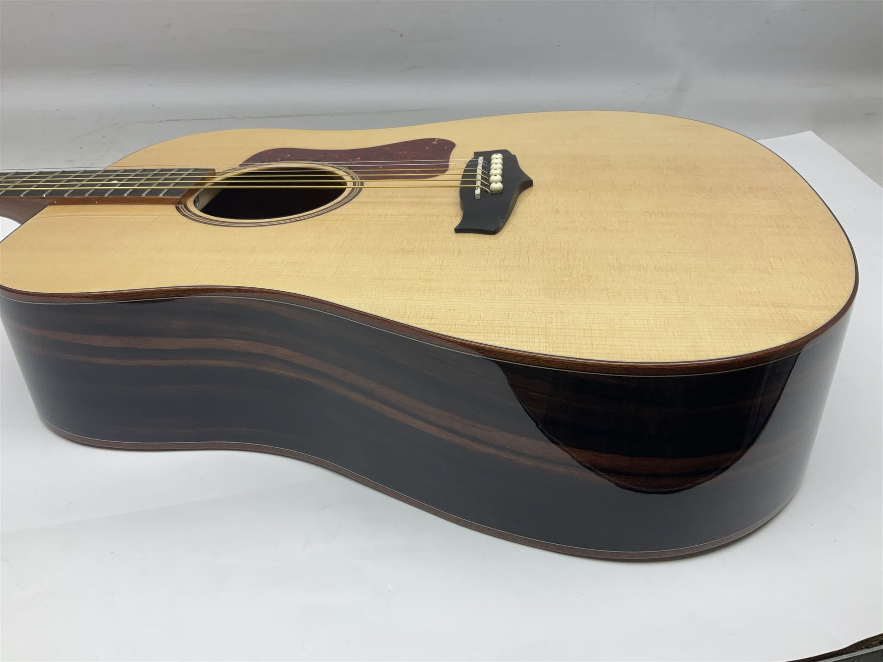 Tanglewood Dreadnought spruce and java wood acoustic guitar the three-piece back with mango spalted wood insert; in Faith hard carrying case; serial no.201147017 L103cm