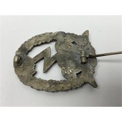 Two WW2 German Luftwaffe Ground Assault/Combat badges - one with flat pin and maker's mark M.u.K.; the other unmarked with round pin (2)