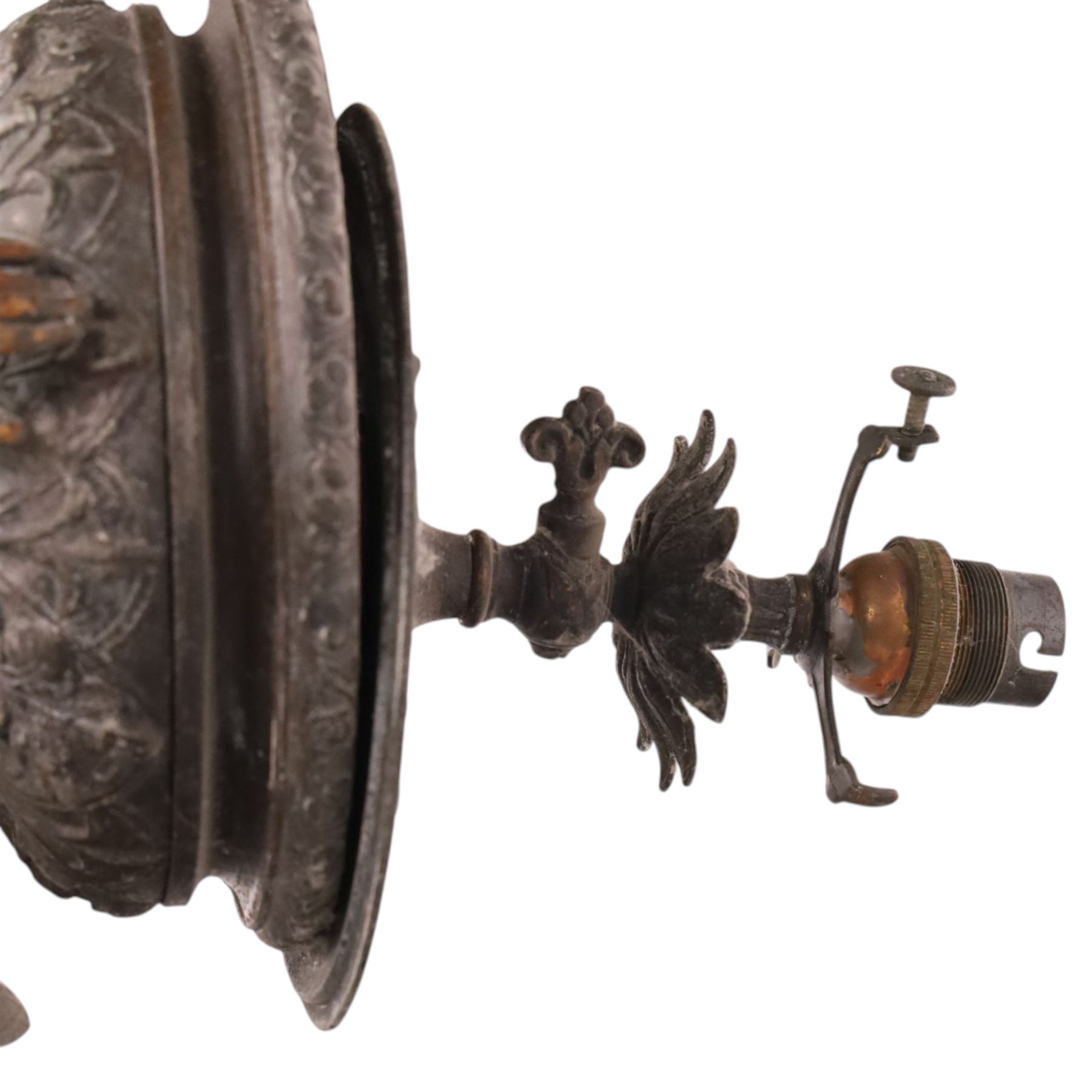 19th century wall sconce, the basket held aloft by a winged classical female upon a  moulded back plate, H63cm