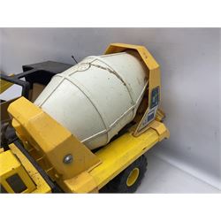 Tonka - five large scale pressed steel vehicles comprising Cement Mixer, Mighty Mobile Crane, Jeep and two Dumper Trucks (5)