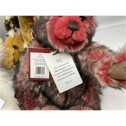 Six Charlie Bears, comprising three limited edition examples from the Hatty bears series,  Miss Daisy CB206000O, 382/3000, Miss Marble CB205242O, 385/3000, and TC CB185165, 22/3000, plus Red Liquorice CB150011O, designed by Heather Lyell, and Leonie CB124915, and Kiki CB124961, both designed by Isabelle Lee, all with tags 