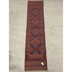Meshwani red and blue ground runner rug, 263cm x 60cm