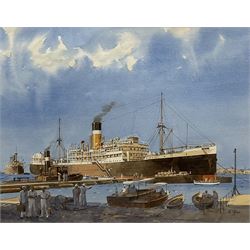 Keith Glen (British Contemporary): Screw Steamer 'City of Baroda' in Port, watercolour signed, titled verso 34cm x 43cm