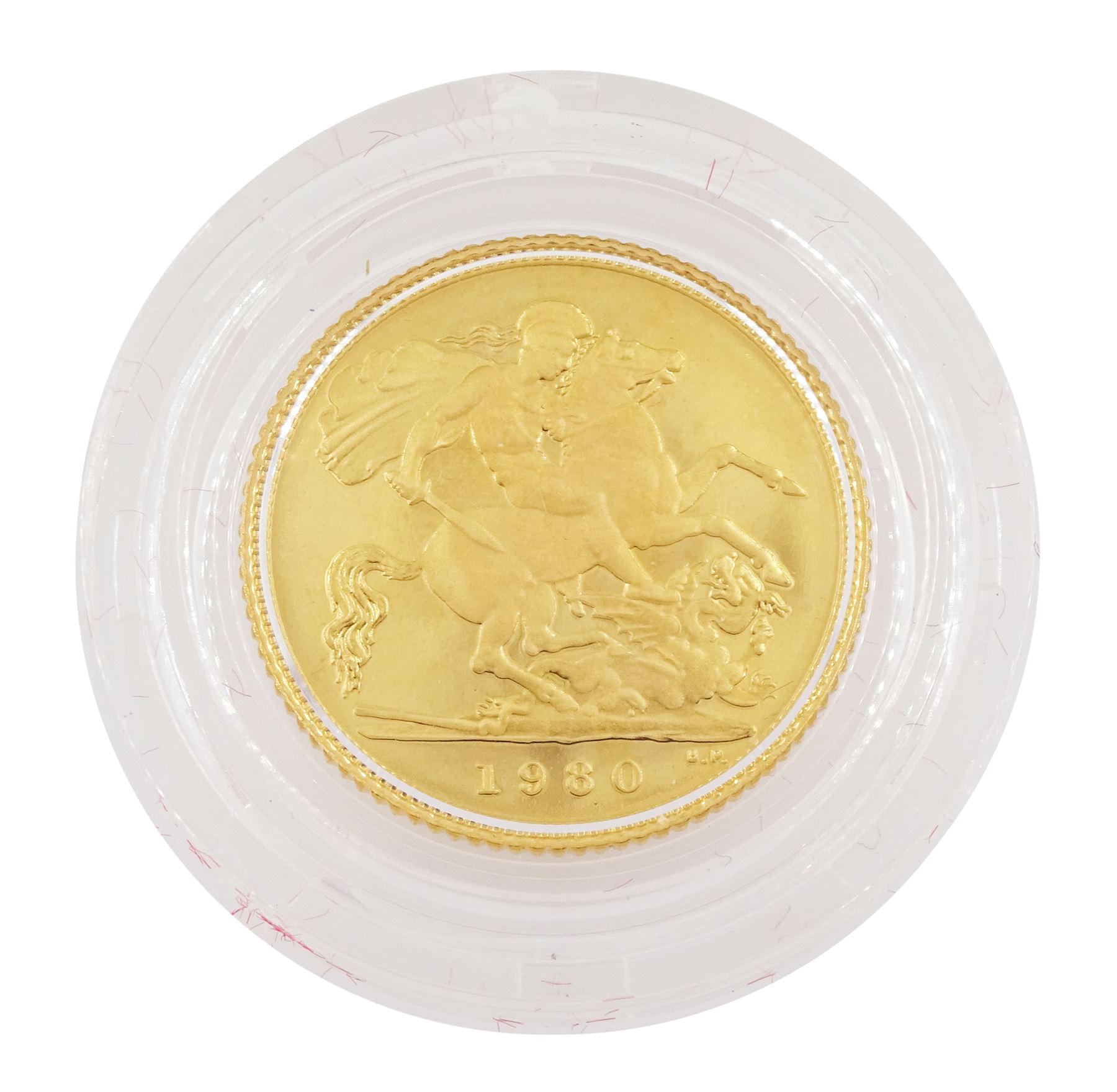 Queen Elizabeth II 1980 gold proof half sovereign coin, cased with certificate