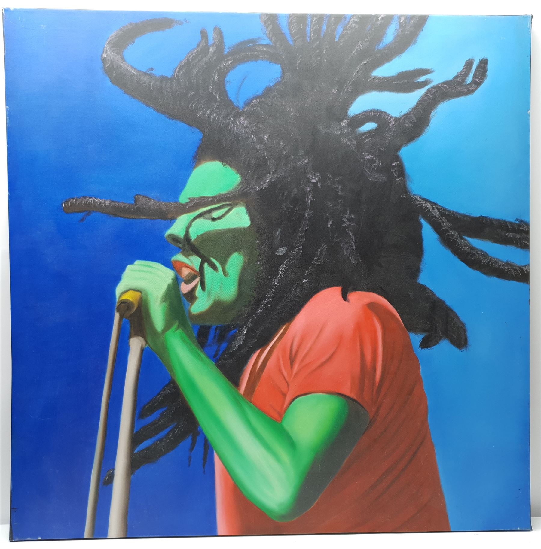 Peter J Bailey (British 1951-): Jazz Series - Bob 'Marley', oil on canvas signed and inscribed verso 100cm x 100cm (unframed)