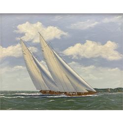 George Drury (British 1950-): 'Candida and Astra off the Royal Yacht Squadron', oil on board signed, titled verso 38cm x 48cm