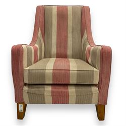 Multiyork - 'Alpine' highback armchair, upholstered in red and beige herringbone striped fabric, gently sloped arms over loose seat cushion, raised on square tapered hardwood supports