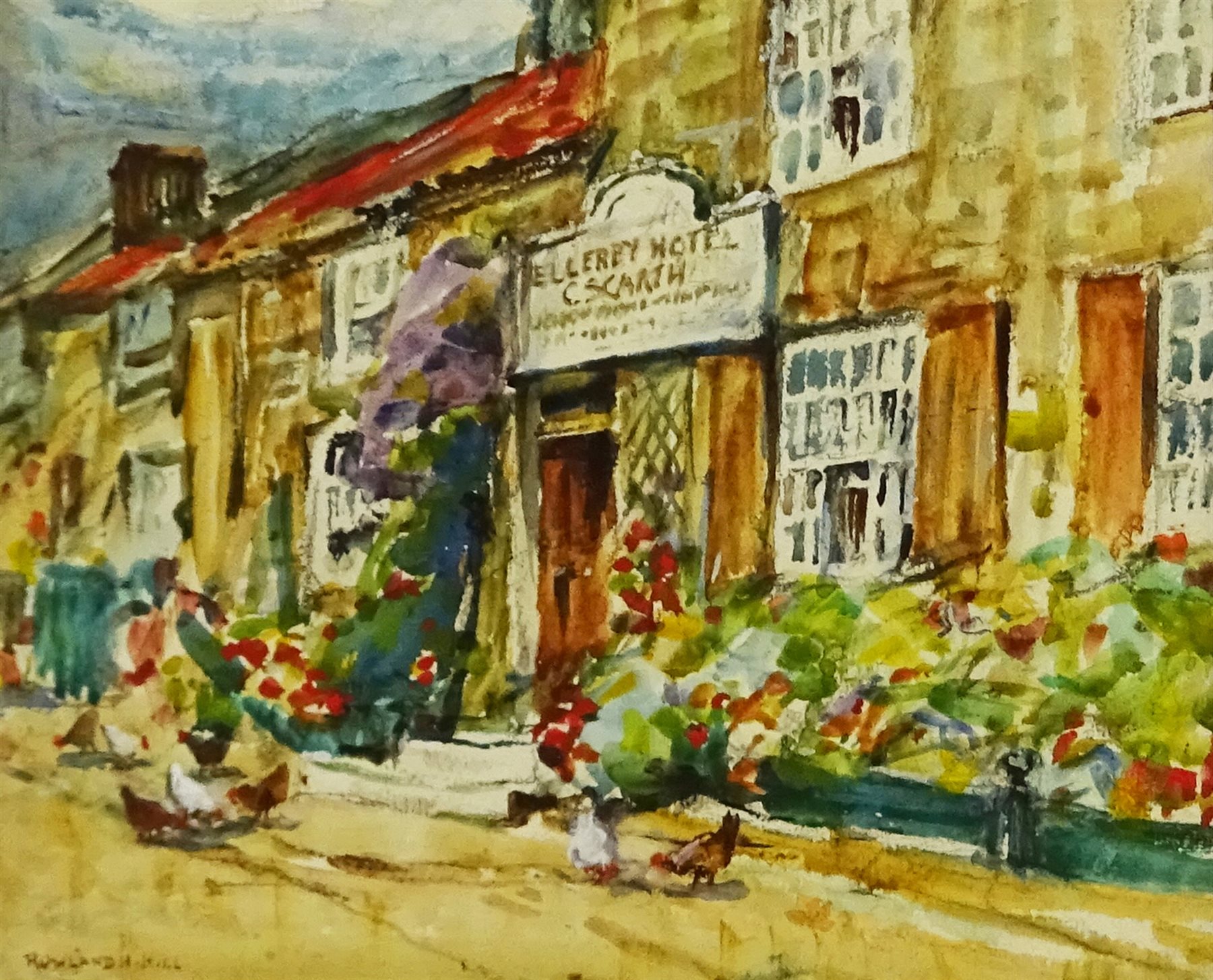 Rowland Henry Hill (Staithes Group 1873-1952): 'The Ellerby Hotel', watercolour signed 18cm x 22cm

