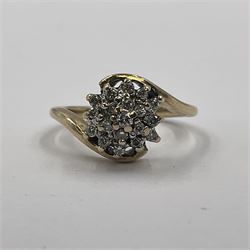 9ct gold diamond cluster ring, hallmarked 