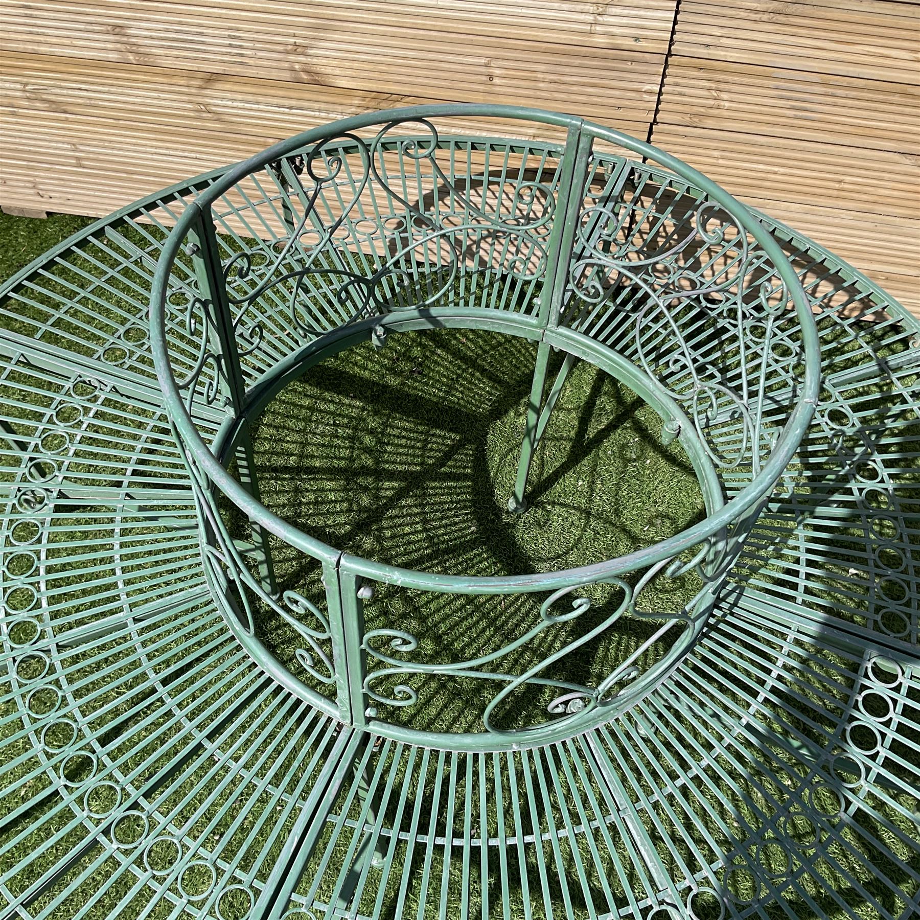 Regency design full tree bench, the scrolled back over strap seat with circular decoration, on cabriole front supports - THIS LOT IS TO BE COLLECTED BY APPOINTMENT FROM DUGGLEBY STORAGE, GREAT HILL, EASTFIELD, SCARBOROUGH, YO11 3TX