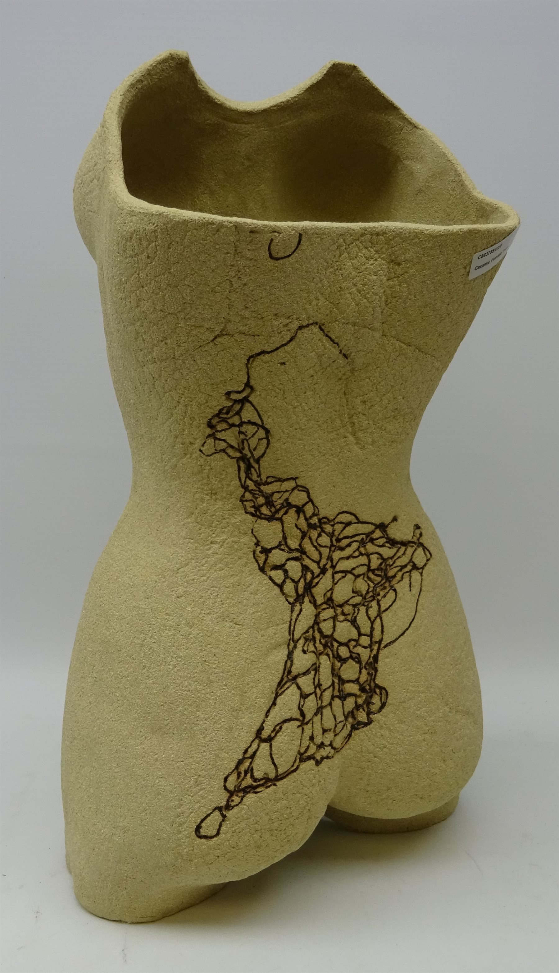 Large crank clay stoneware female torso with glaze detail by Jude Howe