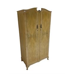 F Wrighton & Sons Ltd -  French style painted serpentine dressing table, with triple mirror back, on cabriole supports (106cm x 55cm x 135cm), and F Wrighton & Sons Ltd - French style narrow double wardrobe (92cm x 54cm x 187cm)