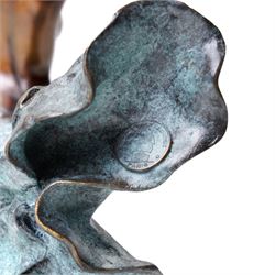 After Angelo Basso - art nouveau style bronze of a lady caught in the wind, on marble base, H31cm