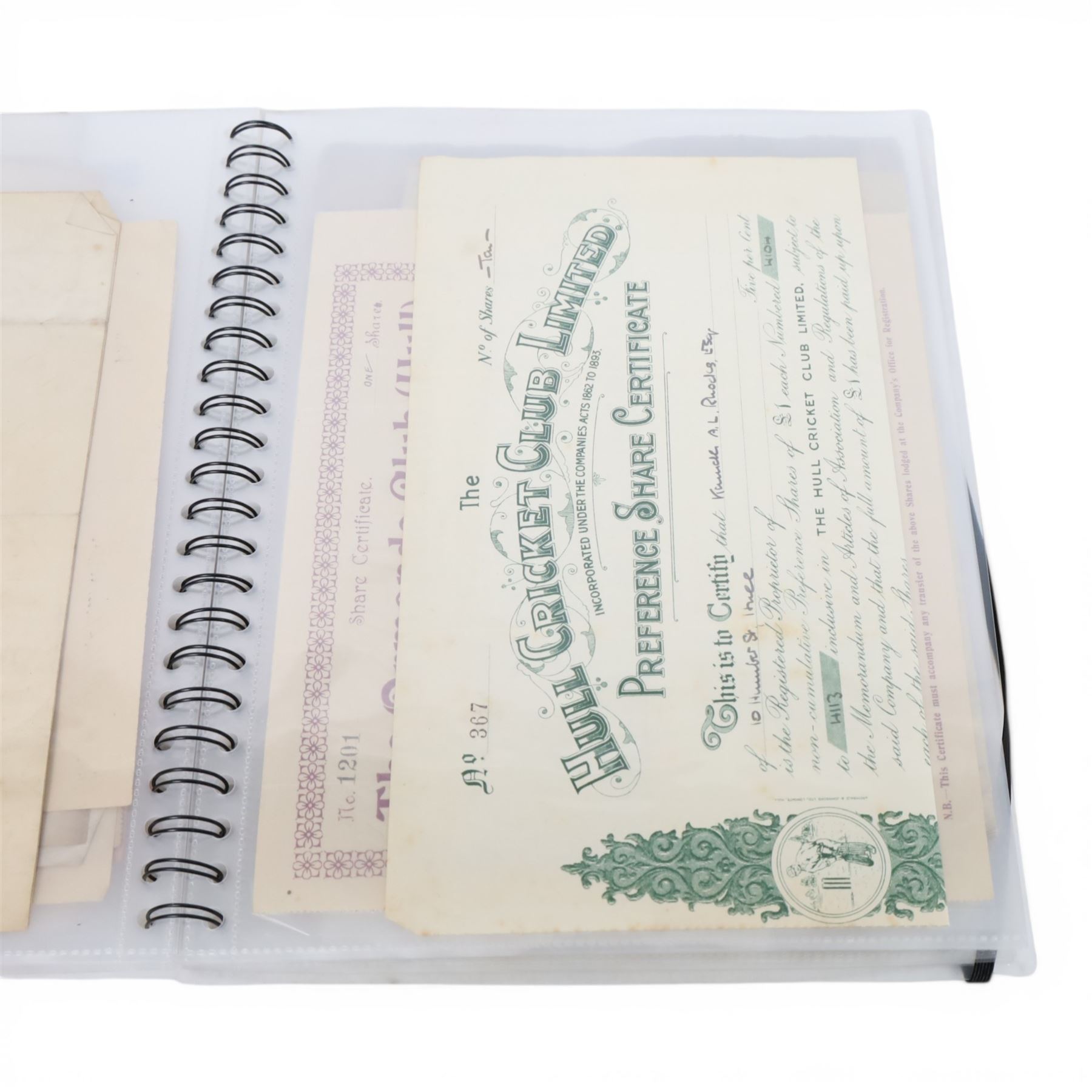 Collection of Hull related ephemera, including share certificates, ledgers, receipts, invoices, etc., many related to shipping