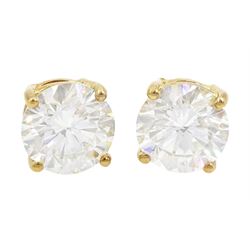 Pair of 18ct gold round brilliant cut diamond stud earrings, total diamond weight approx 3.25 carat