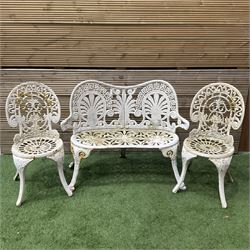  Cast iron and aluminium, white painted garden bench and two chairs - THIS LOT IS TO BE COLLECTED BY APPOINTMENT FROM DUGGLEBY STORAGE, GREAT HILL, EASTFIELD, SCARBOROUGH, YO11 3TX