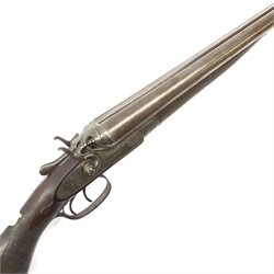 19th century W.R. Pape Newcastle-upon-Tyne 12-bore side-by-side double barrel hammer shotgun No.8648, barrels not in proof RFD ONLY
