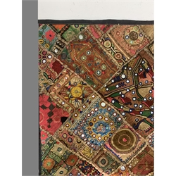 Large Indian Rajasthan embroidered patchwork panel, 179cm x 225cm