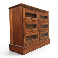 20th century Haberdashery style hardwood chest, two brushing slides, with six glass fronte...