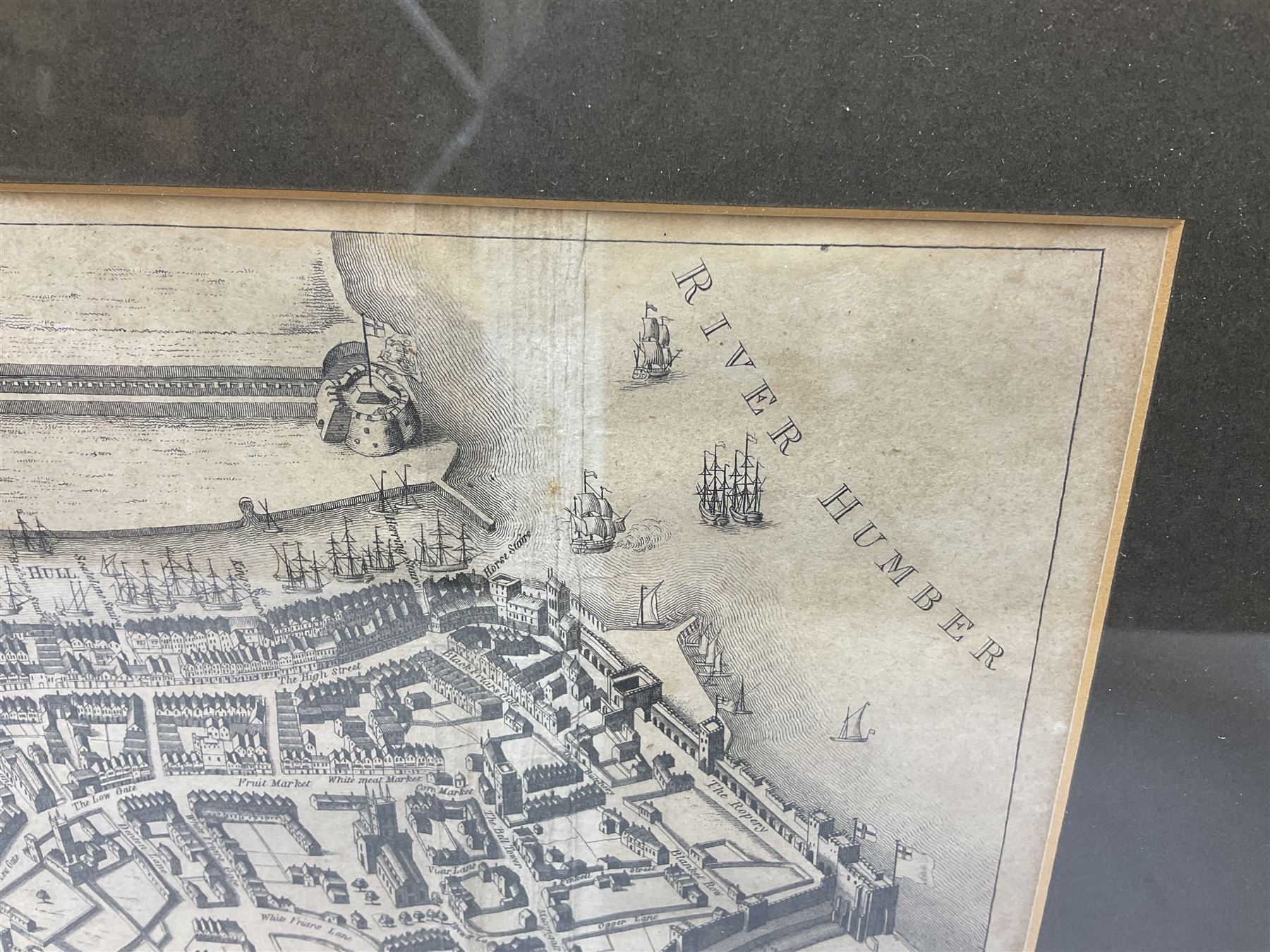 'Kingston-upon-Hull map as before 1640', After Wenceslaus Hollar from: Rev. John Tickell's The History of the Town and County of Kingston upon Hull; line engraving by Issac Taylor c1796; 20 x 27cm in modern frame