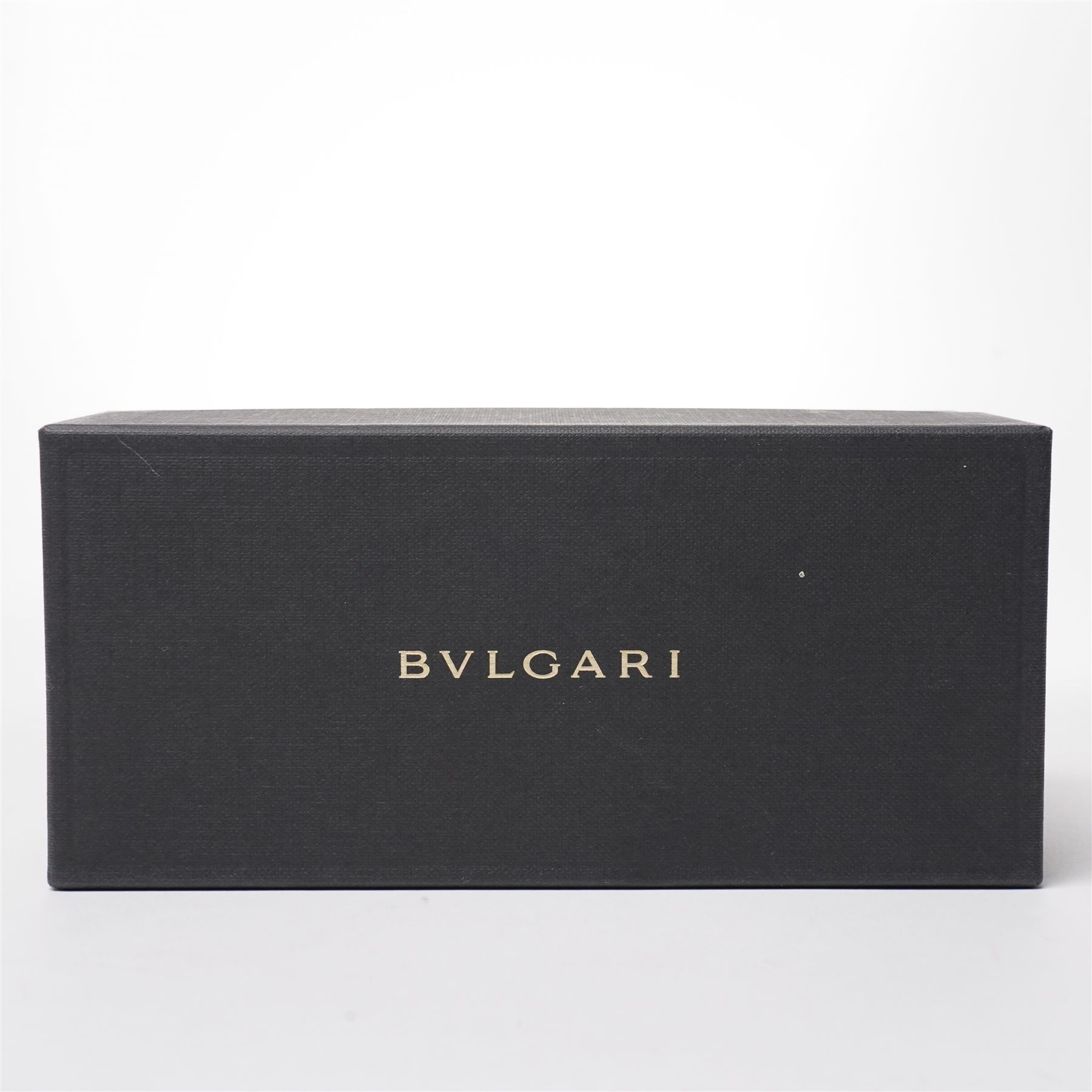 Bulgari - pair of oversized cat-eye sunglasses, with gradient tinted lenses in a black frame, the temples and arms with gold-tone hardware inset with pave-jewelled hinge detail, with original cloth pouch, hard leather case and box
