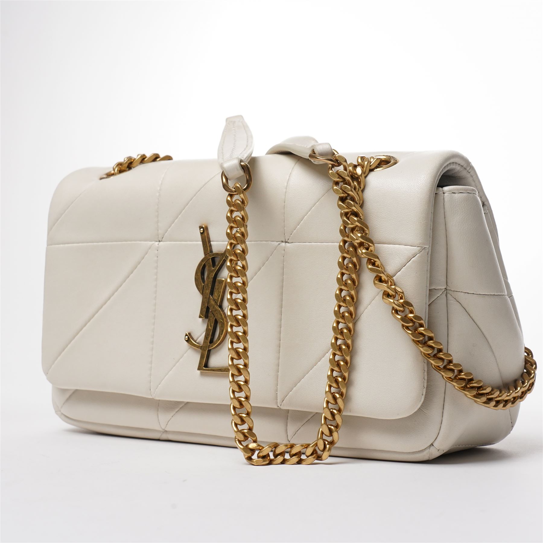 Saint Laurent - ‘Jamie 4.3’ Mini Shoulder Bag, in pale cream quilted lambskin leather, with oversized YSL Cassandre logo, gold-tone hardware and chain and leather shoulder strap, unused with original box and dust bag