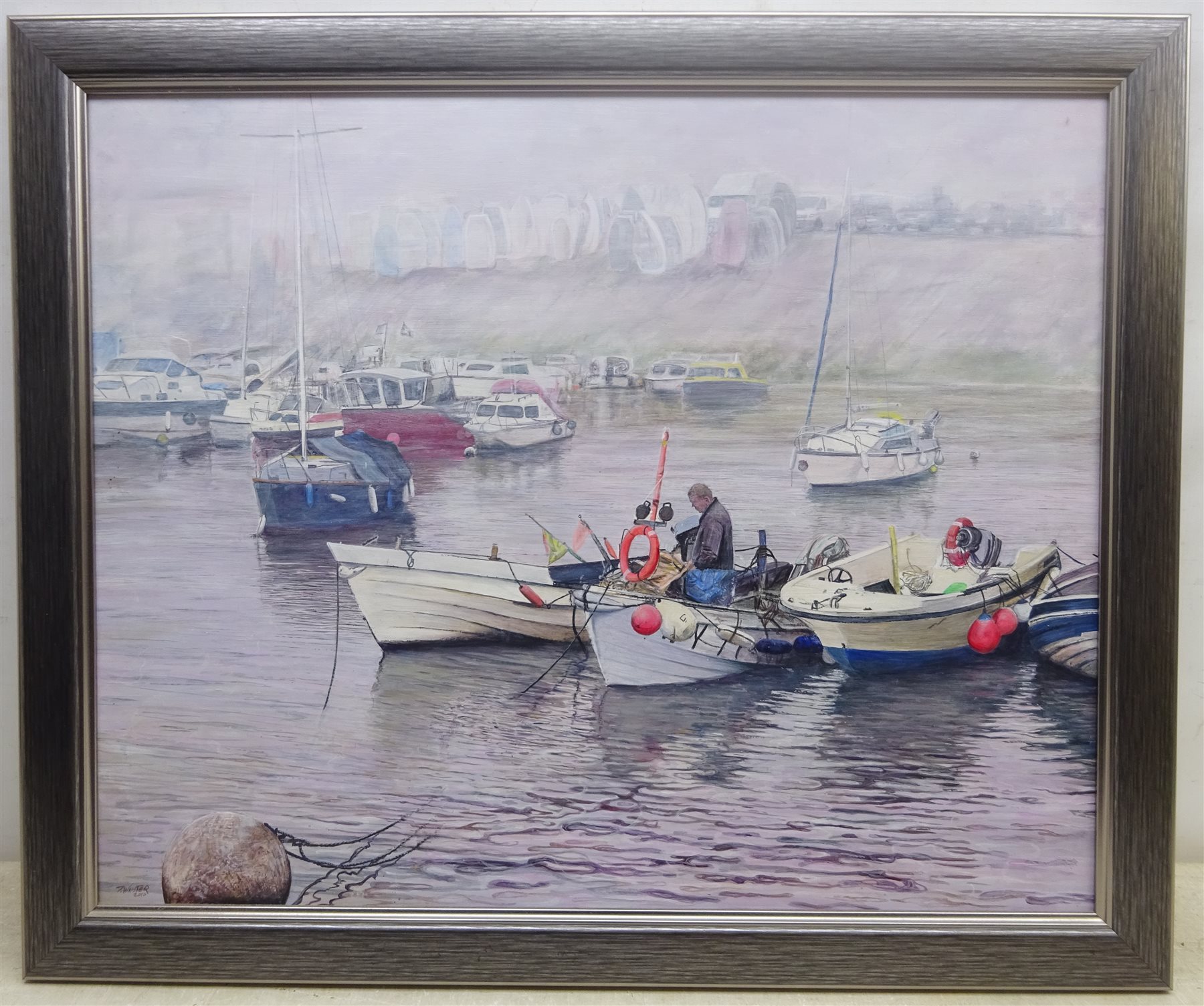 David Winter (British Contemporary): 'Misty Morning Bridlington Harbour', acrylic on board signed and dated 2010, titled on label verso 52cm x 64cm 
Provenance: with The Winter Gallery, Bridlington 