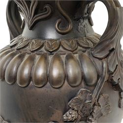 Bronzed effect table lamp by David Hunt Lighting in the form of a classical two handled vase, with pleated shade H55cm excluding fitting