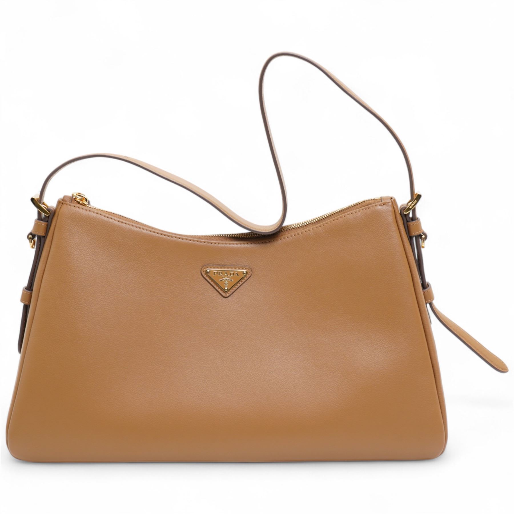 Prada Aimee shoulder bag in camel tan leather | Textiles
