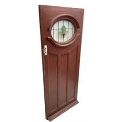 1930s external door with stained leaded glass panel (86cm x 203cm), six small stained glass windows in wooden frames (W52cm); and various loose stained leaded glass panels