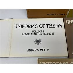 Military Collectors Service: set of three books on WWII German uniforms and badges; and Mollo Andrew: Uniforms of the SS. Volumes 1,4,5,6 & 7 (8)