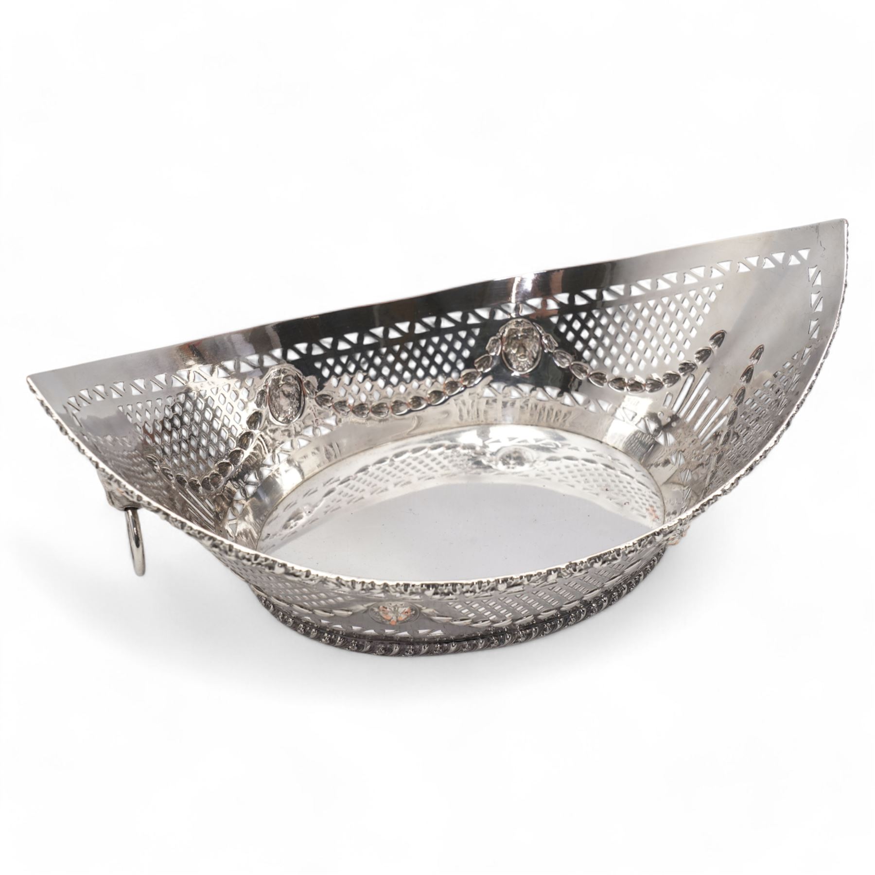 19th century silver plated bread basket, with impressed marks 'T' and 'S' to base, D32cm