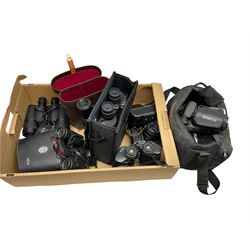 Quantity of binoculars to include pair of Sunagor Mega Zoom Fully Coated 15-80 X 70, Prinzlux, Telemax 5, Hoya 7x35 etc, together with Zenit camera, Hitachi video camera
