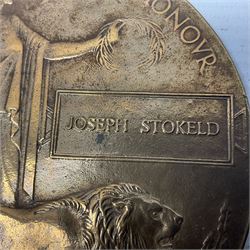 Two WWI bronze memorial plaques named to Hall Serginson and Joseph Stokeld (2)
