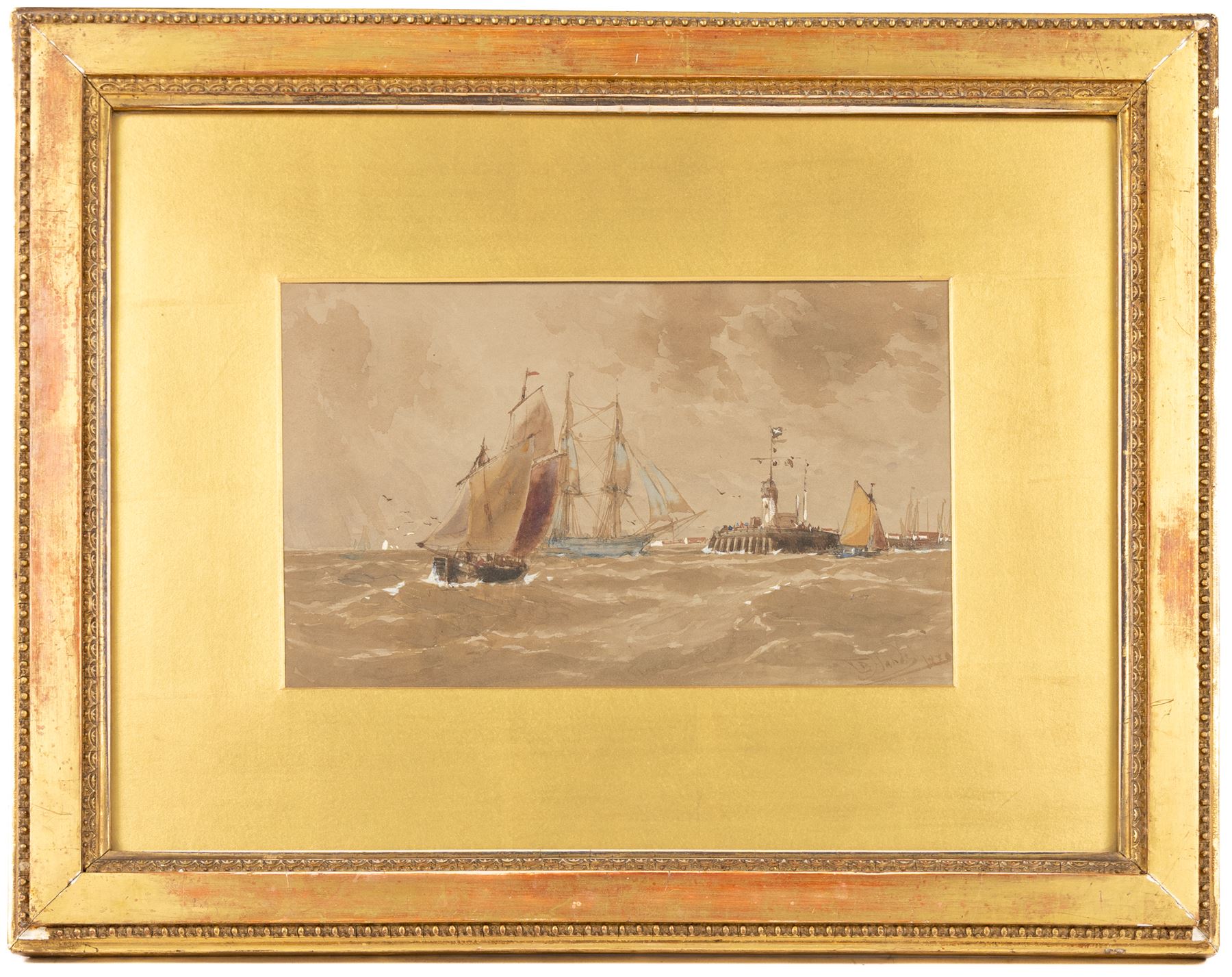 Thomas Bush Hardy (British 1842-1897): Sailboats on Choppy Seas - possibly Boulogne in France, watercolour signed and dated 1878, 15.5cm x 26cm 