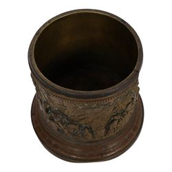 T & E of Paris, gilt bronzed white metal circular jar, decorated with high relief scenes after Tenniers, impressed mark beneath, H11cm