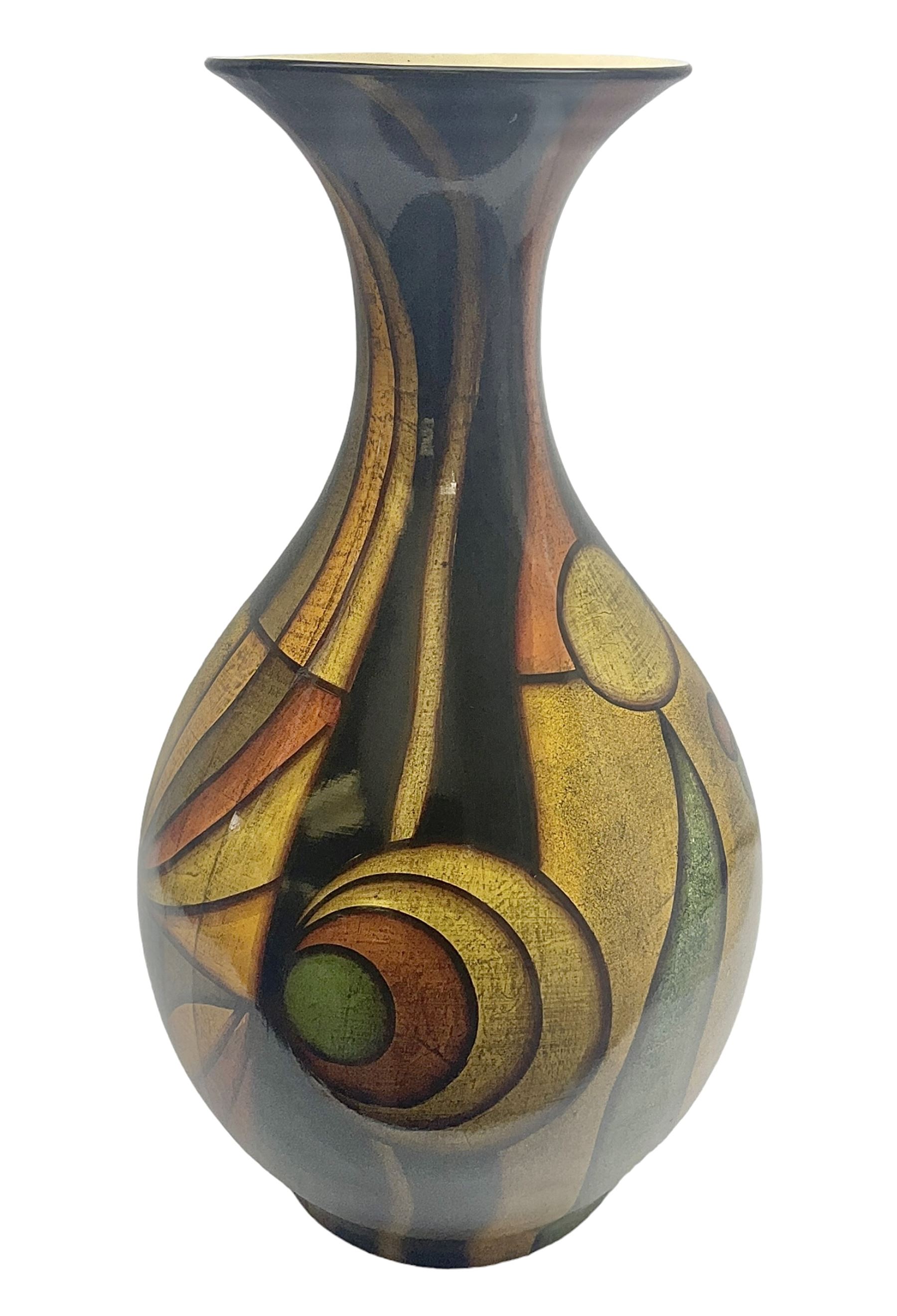 Large decorative floor vase, with a yellow and brown ground, H65cm
