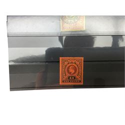 Transvaal King Edward VII 1903 five pounds with 'registered' cancel, Natal King Edward VII 1908/9 one pound, Basutoland King George V 1933 set of ten to ten shillings and other stamps with specimen overprints etc