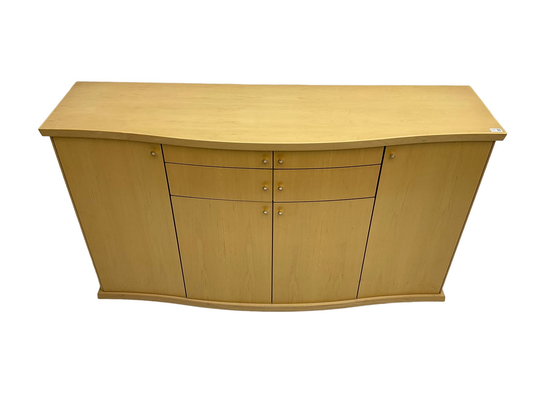 Skovby - light oak sideboard, serpentine top, four drawers over double cupboard flanked by two single cupboards