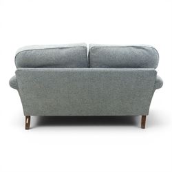Marks & Spencer - 'Salisbury' two seater sofa, upholstered in blue fabric, scrolled arms and loose cushions