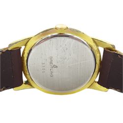 Breitling stainless steel manual wind gentleman's wristwatch, Cal. 240, inner back case No. 823570, on brown leather strap
