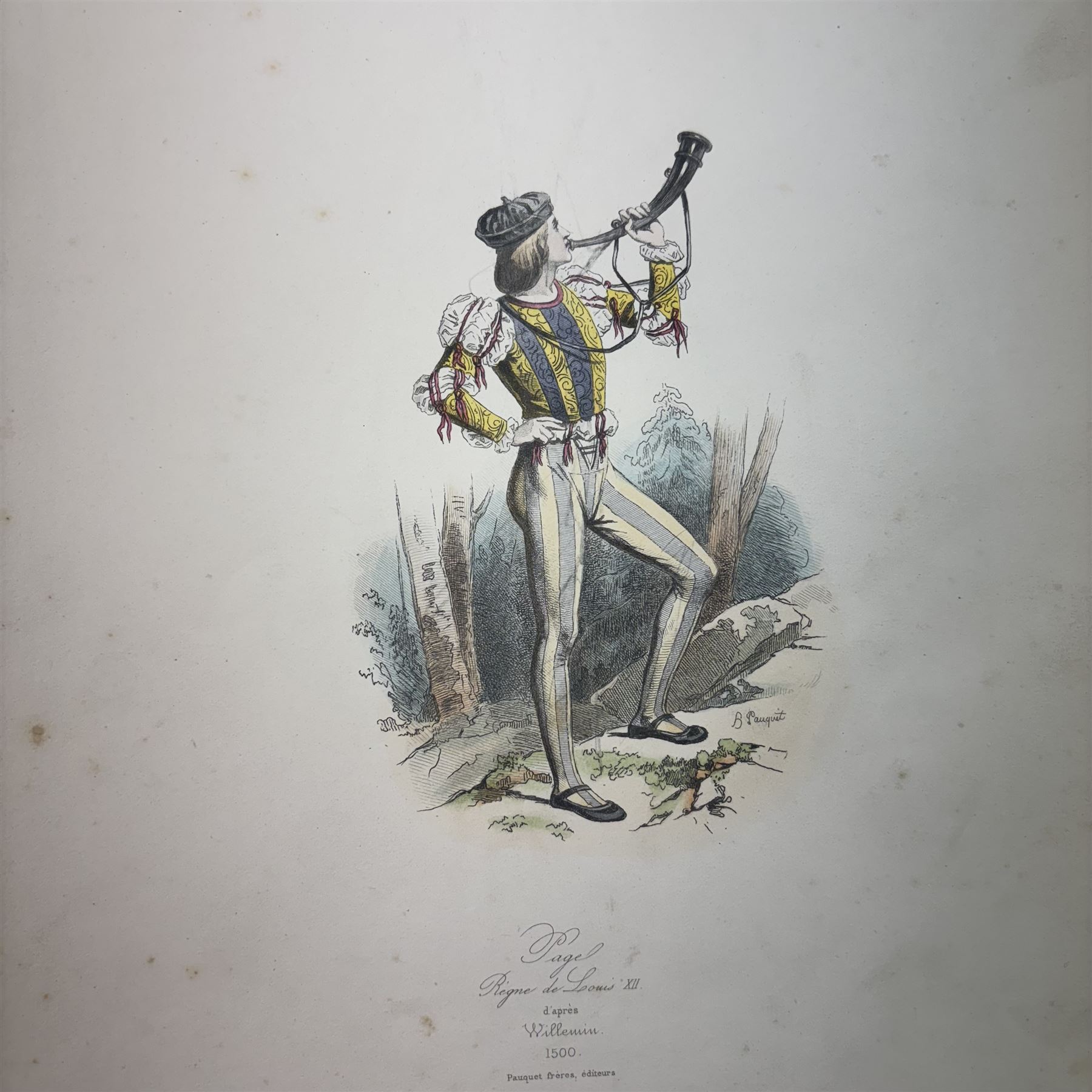 Modes et Costumes Historiques Français, Pauquet frères, Published by Bureaux des modes et des costumes historiques, circa 1900, colour plates, (lacking boards, title page and possibly a number of initial plates)