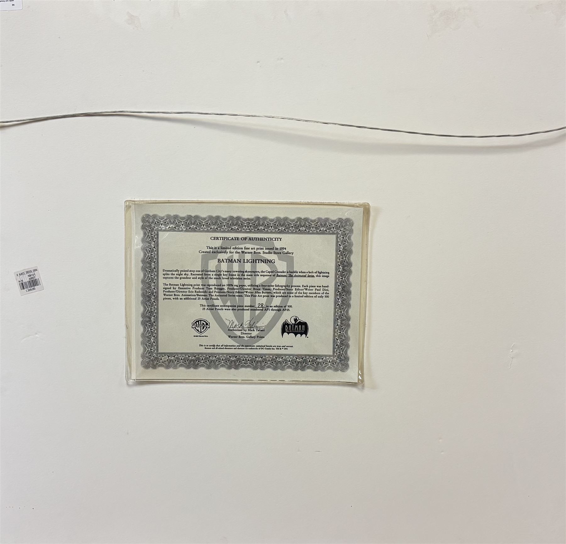 Limited edition ‘Batman Lightning’ Batman Animated Series framed print, signed by the voice actors, limited edition no 28/500, H77cm including frame