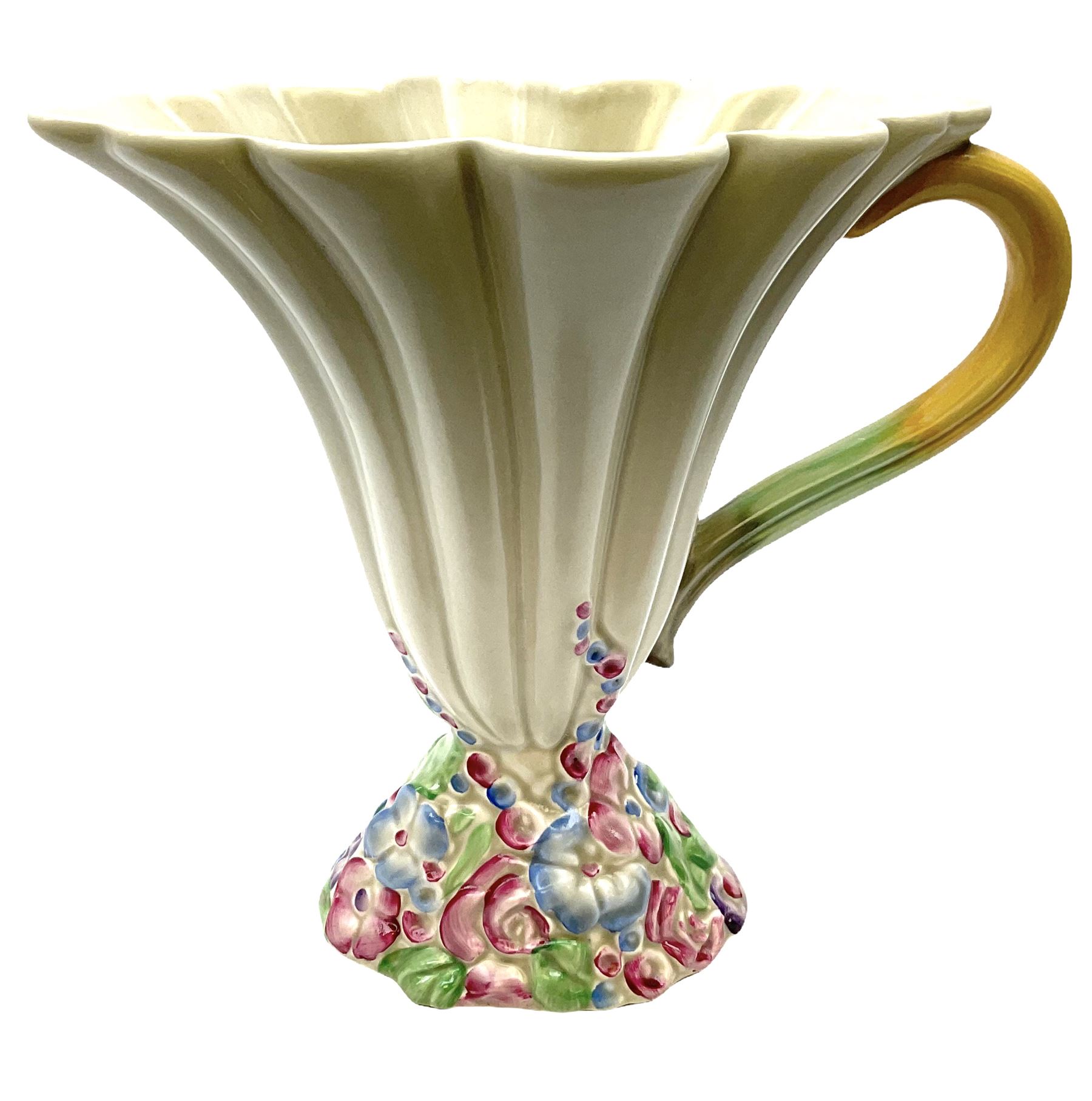 Clarice Cliff Newport Pottery handled vase/jug, of fluted form, shape no 830, decorated in the My Garden pattern, with printed and impressed marks beneath, H20cm