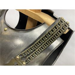 French 2nd Empire Cuirassiers breastplate and backplate, both marked internally along the bottom flange August 1862 for the Premier Guard Lancers No.450; on modern wooden display stand
